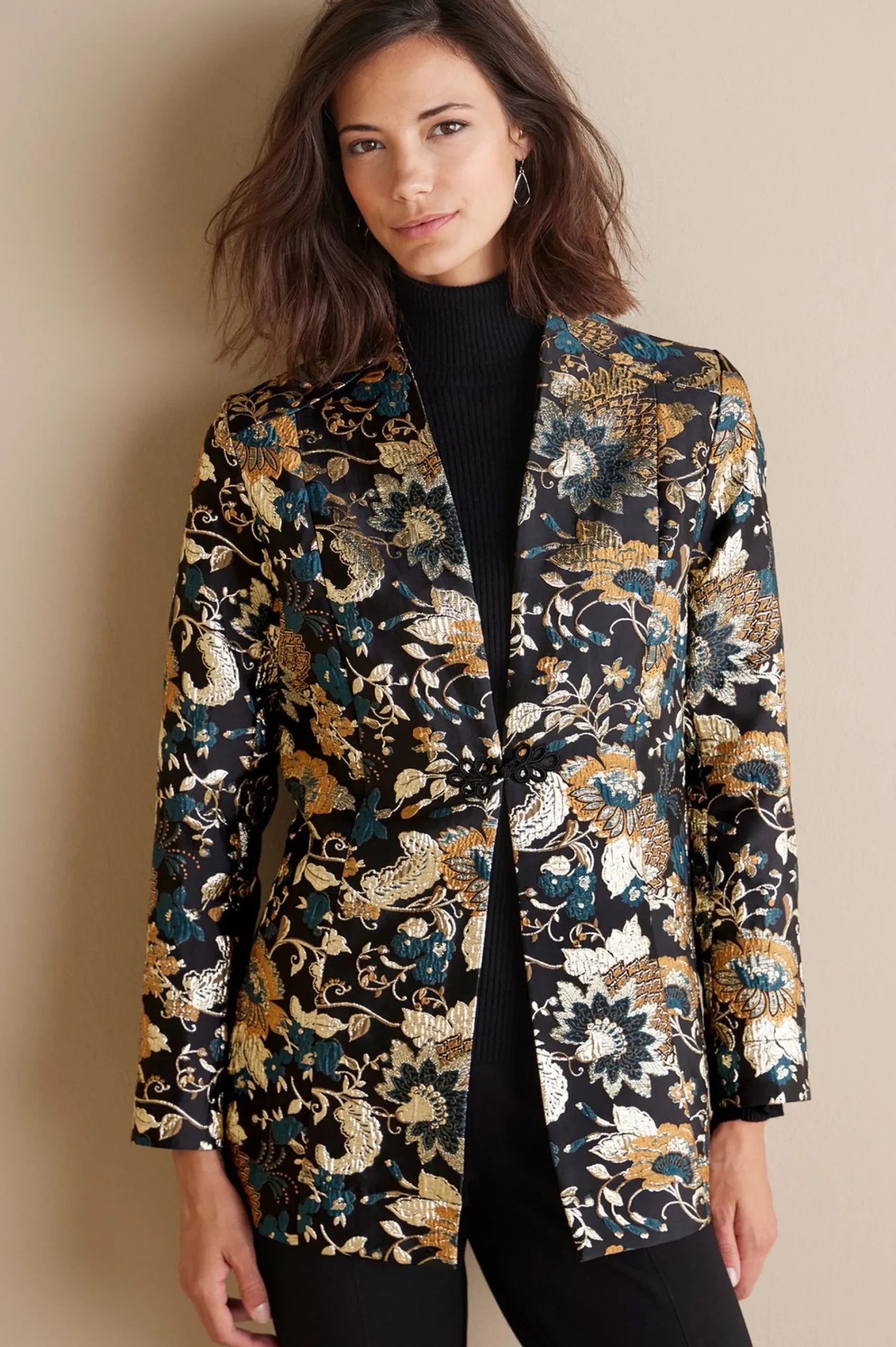 Feminine Flourish|Global Artistry-Soft Surroundings Viola Jacquard Jacket Multi Floral