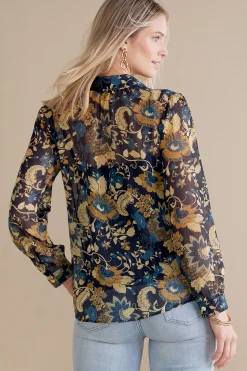 Feminine Flourish|Everyday Styles-Soft Surroundings Viola Shimmer Blouse Multi Floral