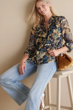 Feminine Flourish|Everyday Styles-Soft Surroundings Viola Shimmer Blouse Multi Floral