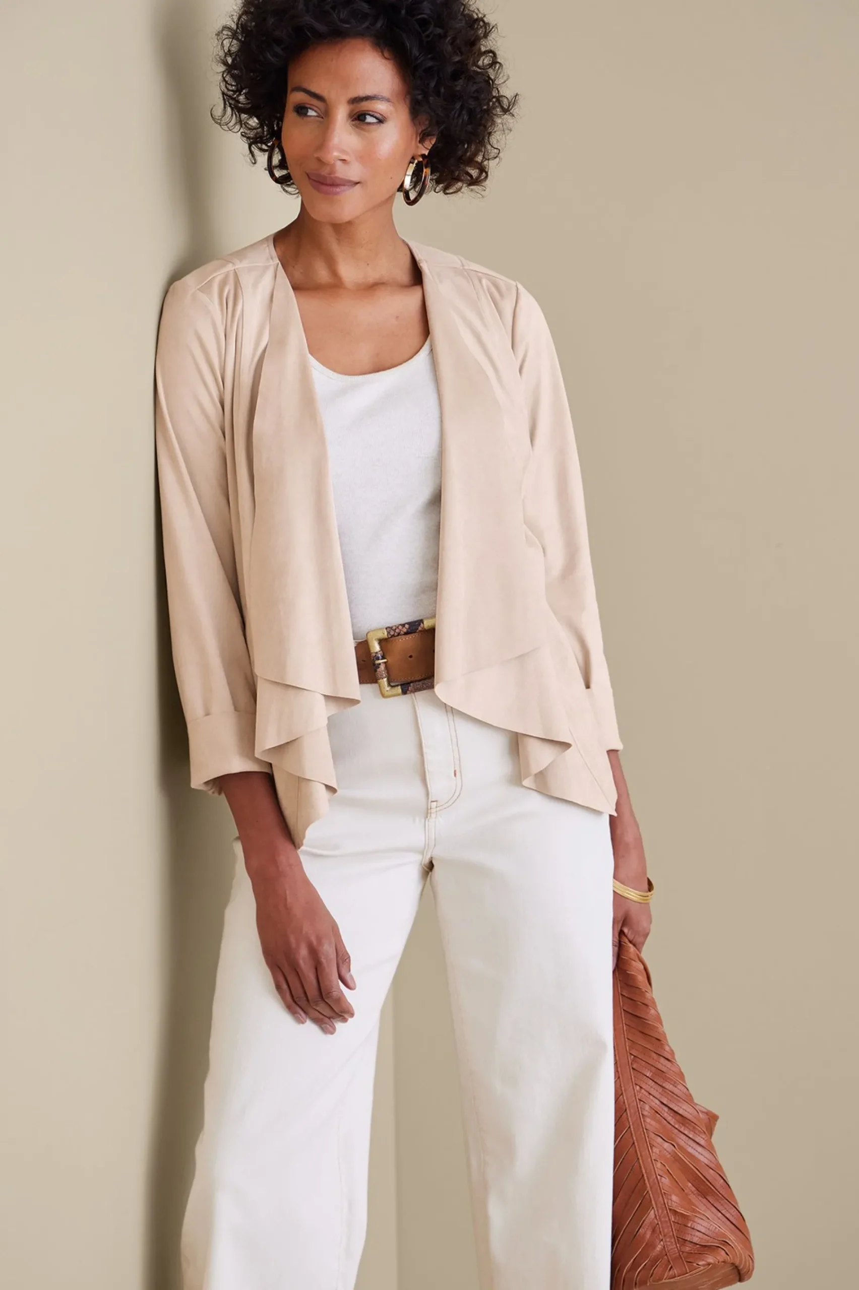 Jackets & Coats-Soft Surroundings Viviana Faux Suede Jacket Beige