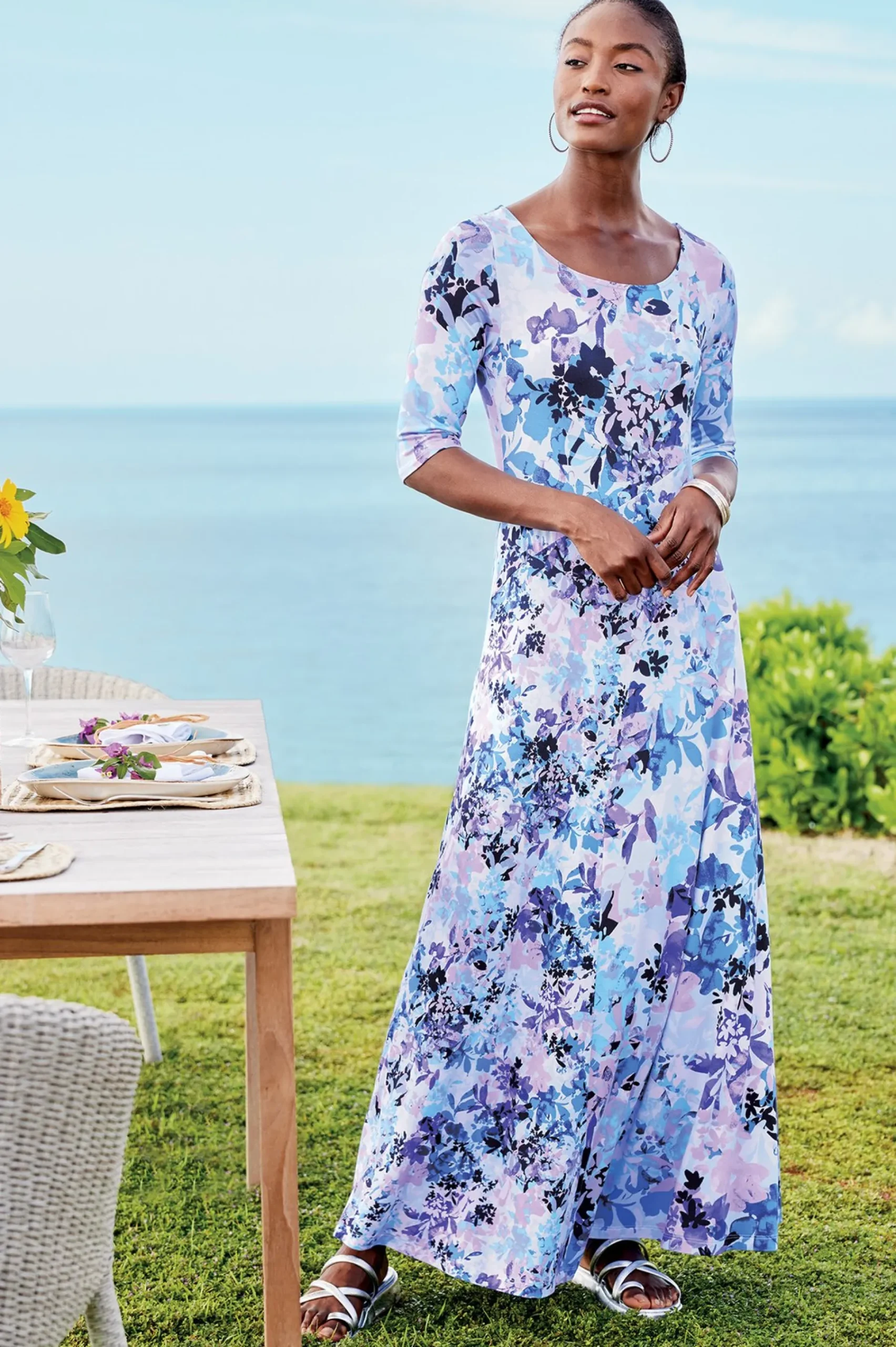 Feminine Flourish|occasion dresses-Soft Surroundings Vivienne Dress Garden Dream Blue
