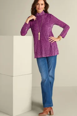 Feminine Flourish|Everyday Styles-Soft Surroundings Walden Velvet Turtleneck Red Dahlia