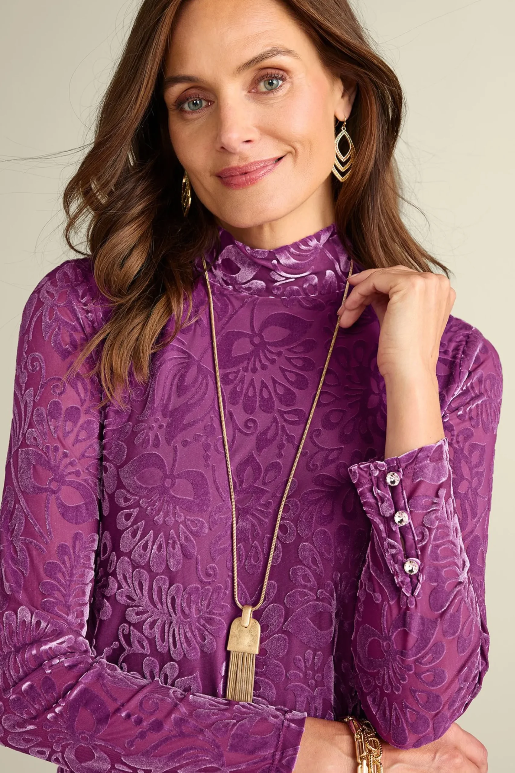 Feminine Flourish|Everyday Styles-Soft Surroundings Walden Velvet Turtleneck Red Dahlia