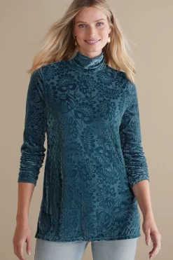 Feminine Flourish|Everyday Styles-Soft Surroundings Walden Velvet Turtleneck Red Dahlia