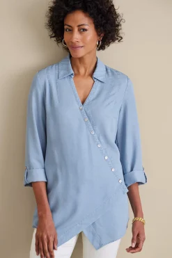 Into The Blues|Vacation Shop-Soft Surroundings Washed TENCEL Tunic Light Wash Denim