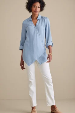 Into The Blues|Vacation Shop-Soft Surroundings Washed TENCEL Tunic Light Wash Denim