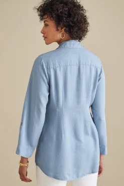 Into The Blues|Vacation Shop-Soft Surroundings Washed TENCEL Tunic Light Wash Denim