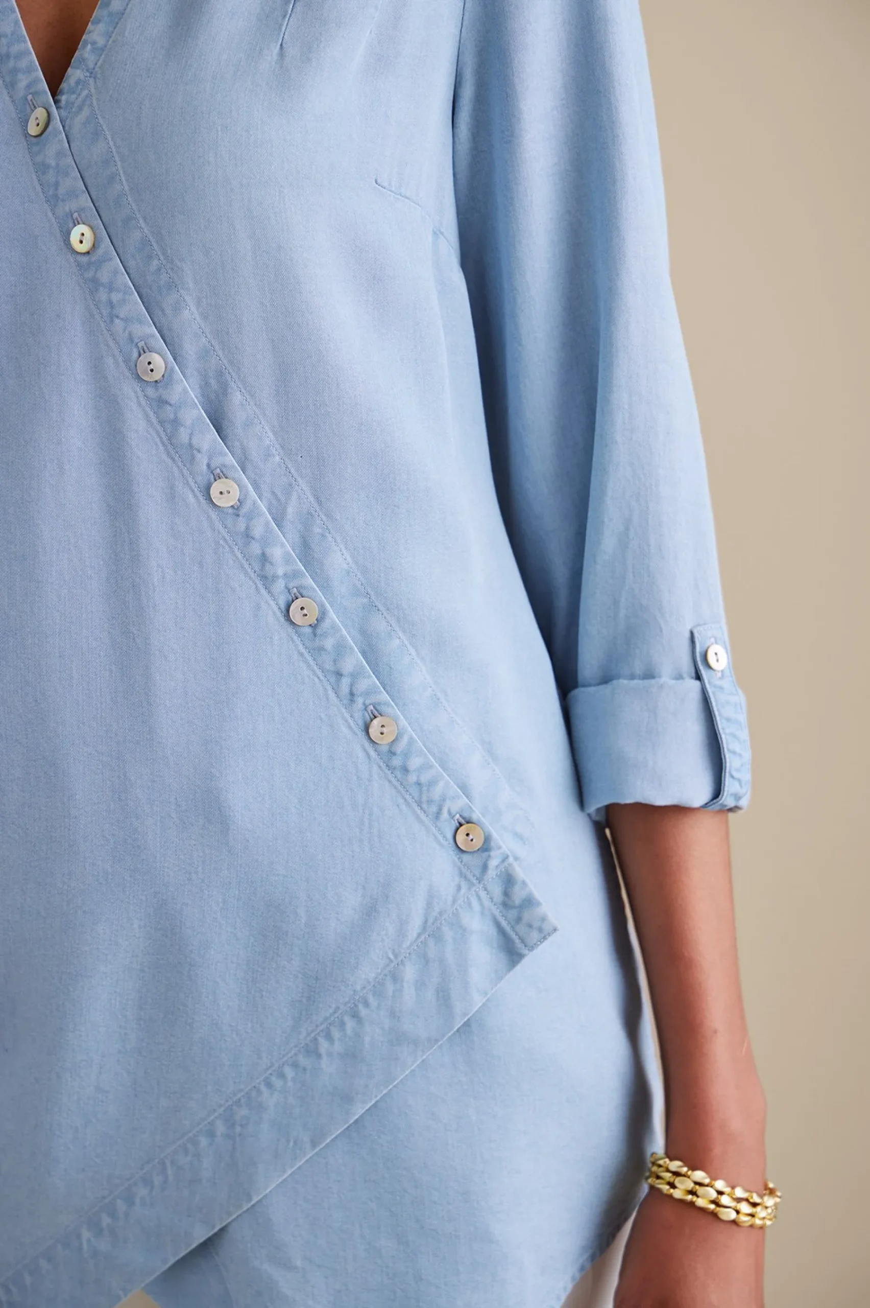 Into The Blues|Vacation Shop-Soft Surroundings Washed TENCEL Tunic Light Wash Denim