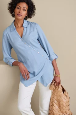 Into The Blues|Vacation Shop-Soft Surroundings Washed TENCEL Tunic Light Wash Denim