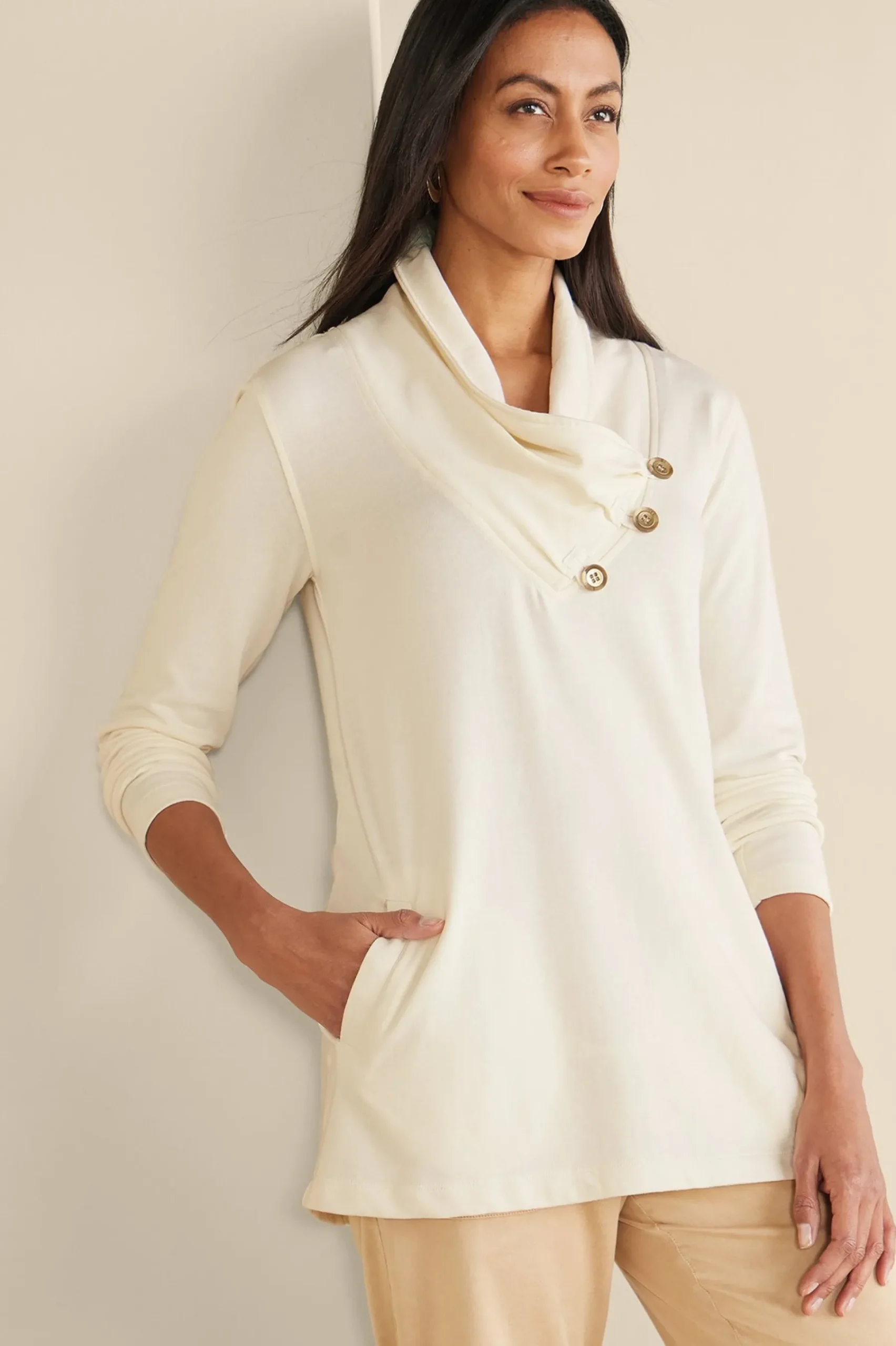 Wear Now Styles|long sleeve-Soft Surroundings Westminster Tunic Sweatshirt Black