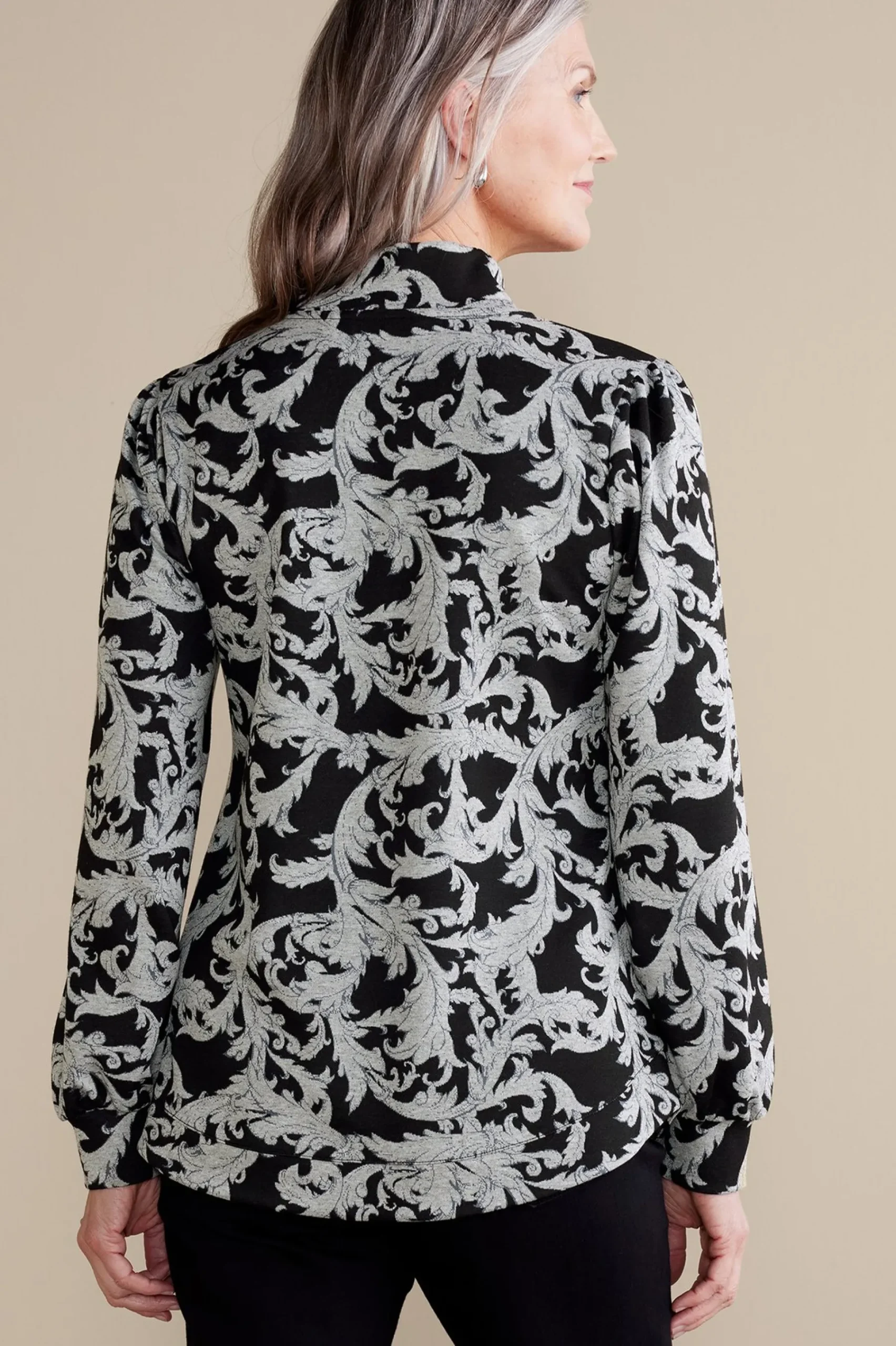 Feminine Flourish|long sleeve-Soft Surroundings Winona Pullover Neutral Scroll