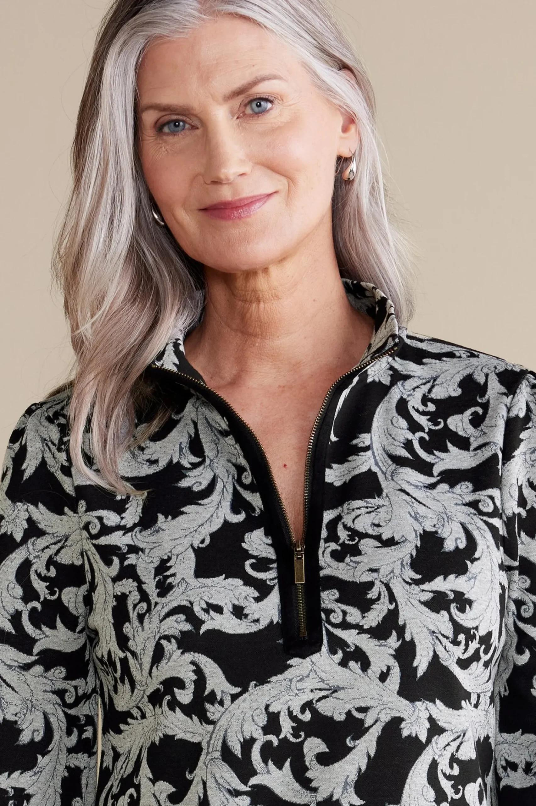 Feminine Flourish|long sleeve-Soft Surroundings Winona Pullover Neutral Scroll