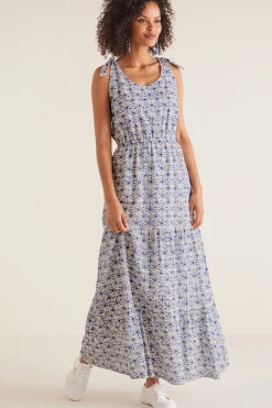 patterned|maxi-Soft Surroundings Women Kyoto Dress Blue/White