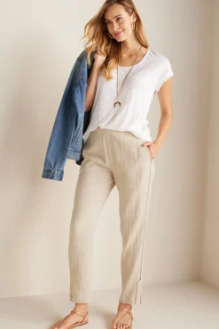 ankle|straight-Soft Surroundings Women Lale Gauze Pull-On Pants Stone