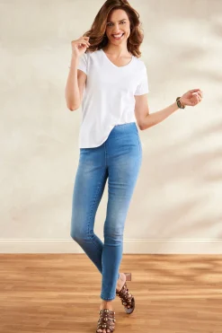 ankle|full length-Soft Surroundings Women Supremely Soft Pull-On Skinny Jeans Crawford Wash