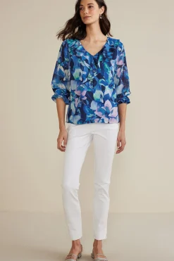 Feminine Flourish|long sleeve-Soft Surroundings Xenia Ruffle Top Purple Floral