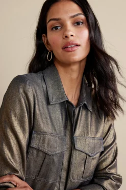 long sleeve|shirts-Soft Surroundings Zafina Shirt Metallic Gold Luster