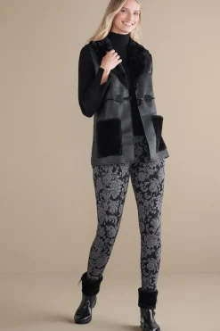 Jackets & Coats|vest-Soft Surroundings Zeva Faux Leather Shearling Vest Black