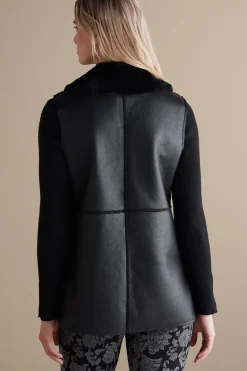 Jackets & Coats|vest-Soft Surroundings Zeva Faux Leather Shearling Vest Black