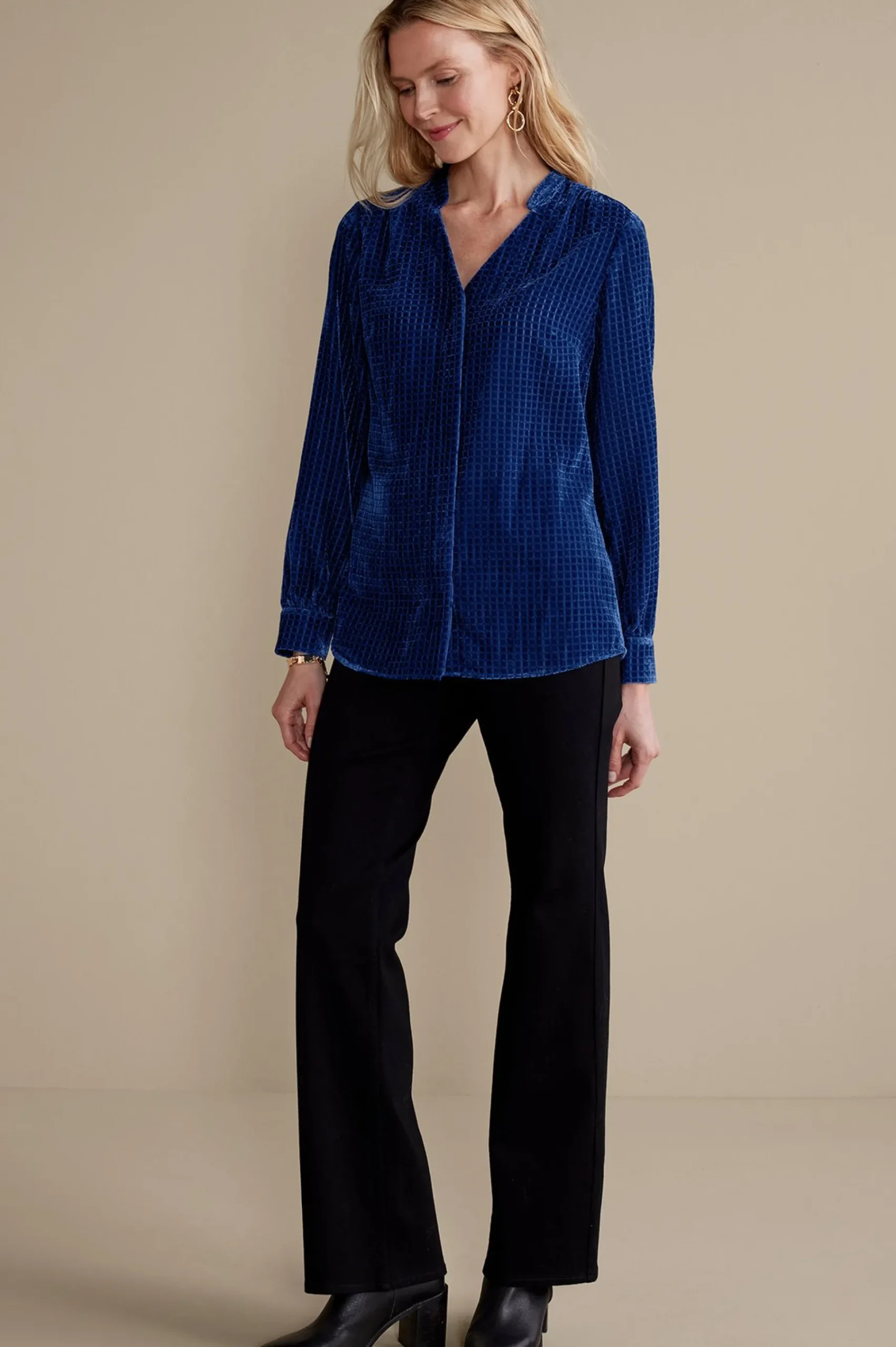 Into The Blues|Everyday Styles-Soft Surroundings Zia Velvet Shirt Sapphire