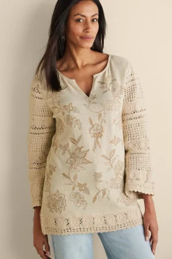 Feminine Flourish|Vacation Shop-Soft Surroundings Zina Crochet Sweater Tan Ecru