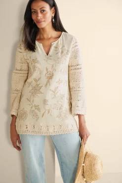 Feminine Flourish|Vacation Shop-Soft Surroundings Zina Crochet Sweater Tan Ecru