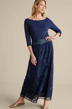 Feminine Flourish|Into The Blues-Soft Surroundings Zuri Embroidered Mesh Skirt Navy