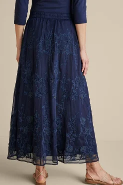 Feminine Flourish|Into The Blues-Soft Surroundings Zuri Embroidered Mesh Skirt Navy
